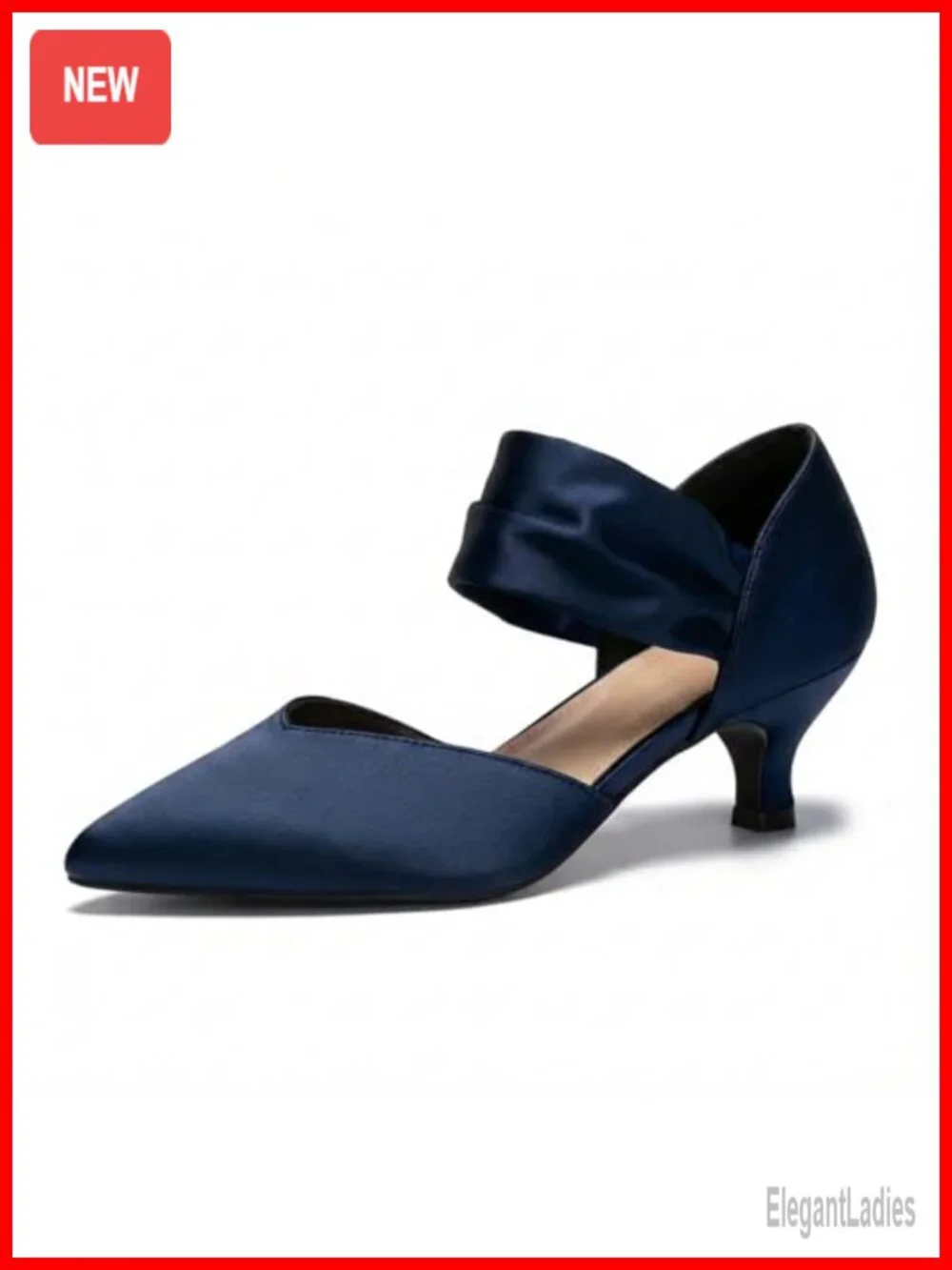 Kitten Heels Pointed Toe Slip on Pumps Ankle Strap Party Wedding Dress Shoes